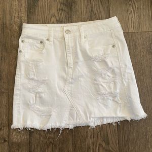 White Denim Mini Skirt Distressed